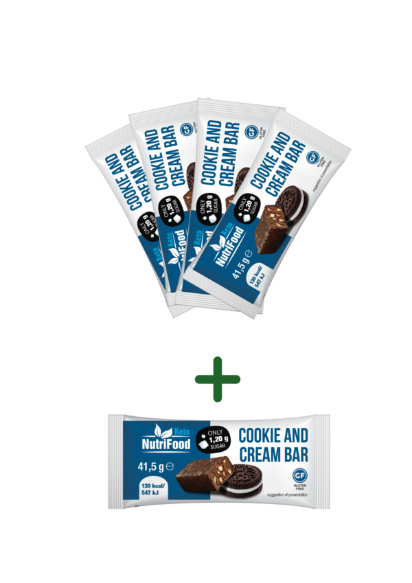 Nízkosacharidová tyčinka s příchutí cookie and cream 4+1 ZDARMA